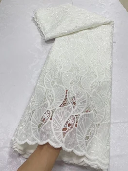 2024 Высококачественная Африканская Нигерийская тюлевая кружевная ткань для пошива свадебного платья с вышивкой, Хлопчатобумажная Дамасская ткань 5 ярдов