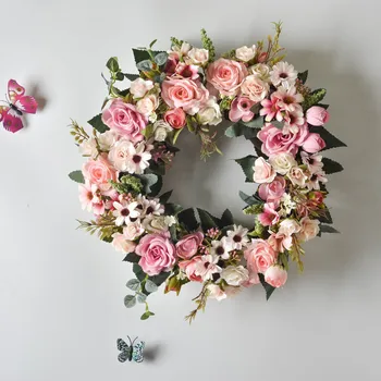 венок из роз из искусственного шелка 40 см, искусственная гирлянда для украшения свадебной вечеринки, Цветочная композиция на стене у входной двери
