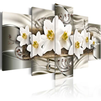 5d DIY алмазная живопись 5 панелей белые орхидеи цветок полная алмазная вышивка мозаика вышивки крестом декор стен